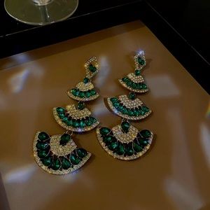 Green and gold earrings